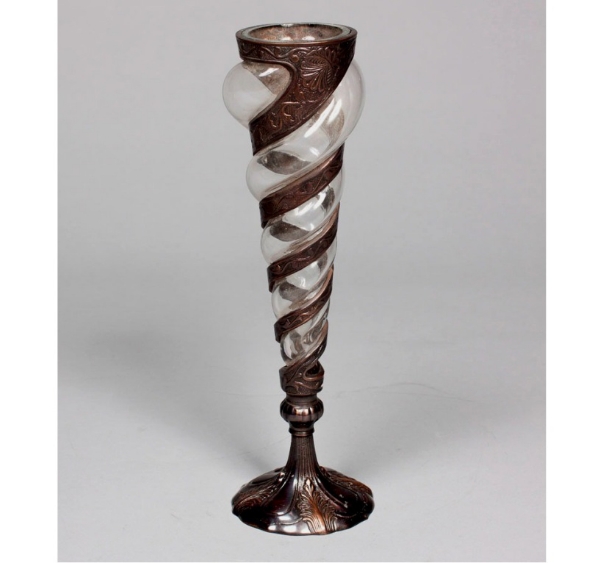 Picture of Bronze Patina Finish on Brass Vase Swirl with Poured Glass | 4"Dx16"H |  Item No. 33196 SOLDOUT
