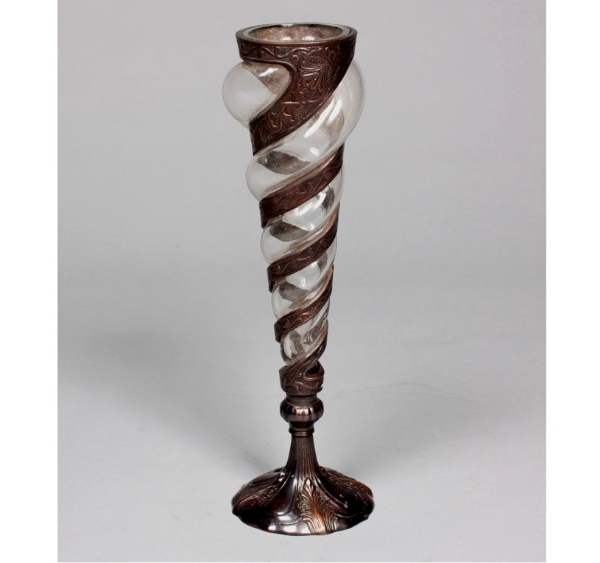 Picture of Bronze Patina Finish on Brass Vase Swirl with Poured Glass | 4"Dx16"H |  Item No. 33196