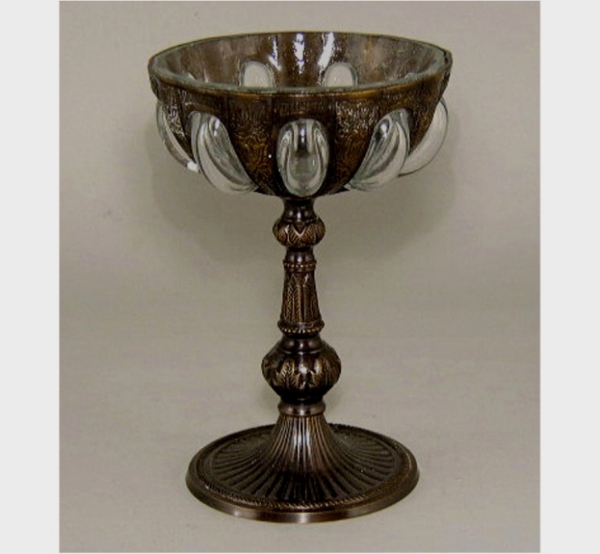 Picture of 6"Dx9"H  Bowl Glass Poured in Bronze Frame on Embossed Tall Base  Item No. K33370