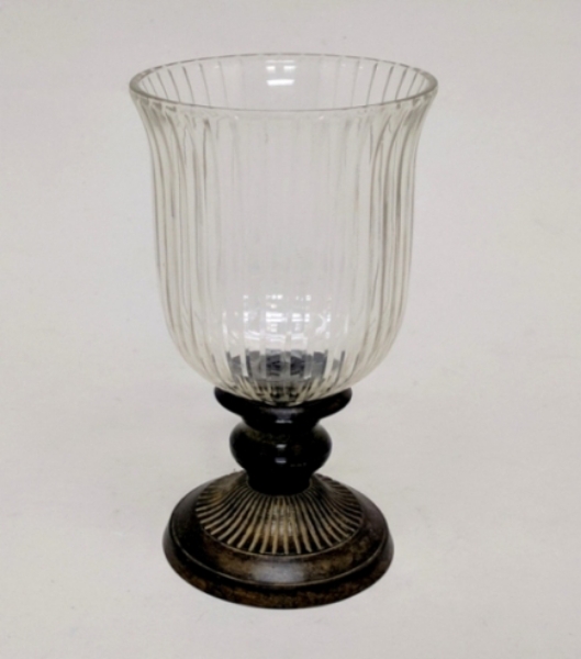 Picture of Fluted Glass Vase with Bronze Patina Finish Base | 4.5"Dx8"H |  Item No. K42695