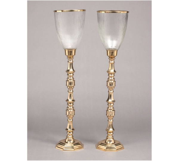 Picture of Brass Candle Holders Shiny & Fluted Clear Glass Shades Set/2  | 7"Wx32"H |  Item No. K99195