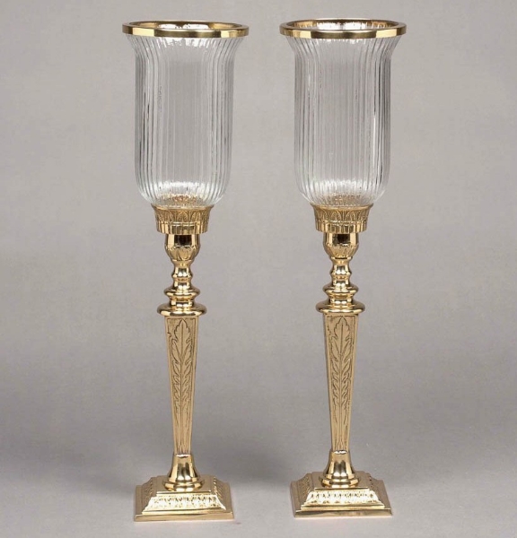 Picture of Brass Candle Holders Square & Fluted Clear Glass Shades Set/2  | 5"Wx23"H |  Item No. K99199