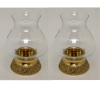 Picture of Brass Candle Holders Embossed Base Clear Glass Shades Set/2  | 7"Dx12"H |  Item No. K99075