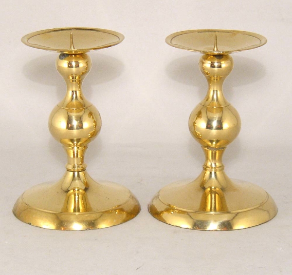 Picture of Brass Candle Holders Round for Pillar or Taper Candles  Set/2  | 3"Dx5"H |  Item No. K99346