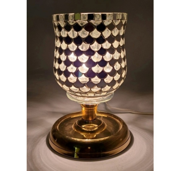 Picture of Peg Votive Candle Holder Mirror Mosaic Silver  | 3.75"Dx5"H |  Item No.K15103
