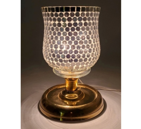 Picture of Peg Votive Candle Holder Mirror Mosaic Silver  | 3.75"Dx5"H |  Item No.K15105