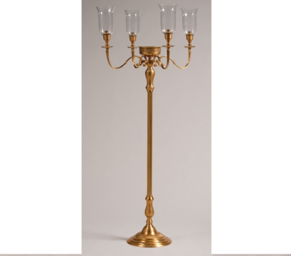 Picture of 6-Feet Tall Antique Gold Candelabra Aisle 4-Lights + Bowl and glass Shades  | 26.5"Wx73"H |  Item No. K37500