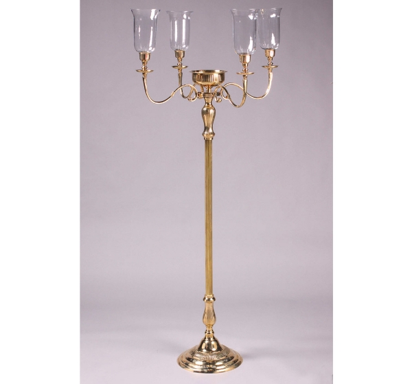 Picture of 6-Feet Tall Brass Candelabra Aisle 4-Lights + Bowl and Glass Shades  | 26.5"Wx73"H |  Item No. K99500