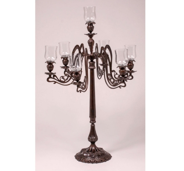 Picture of Bronze Finish on Brass Candelabra 7-Light with Glass Peg Votives | 20"Wx34"H |  Item No. 76398