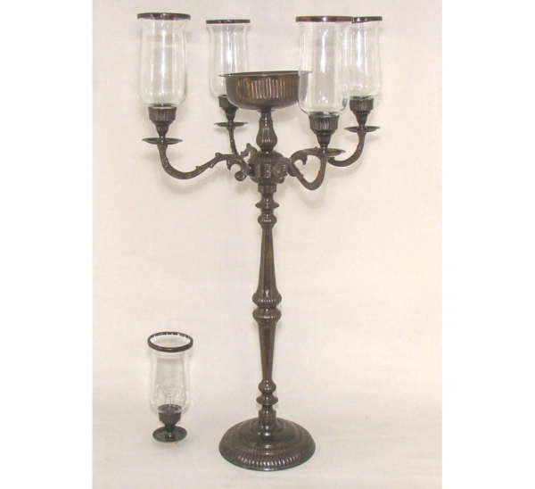 Picture of Bronze Finish on Brass Candelabra 5-Light + Bowl and Glass Shades | 18.5"Wx34"H |  Item No. 76593