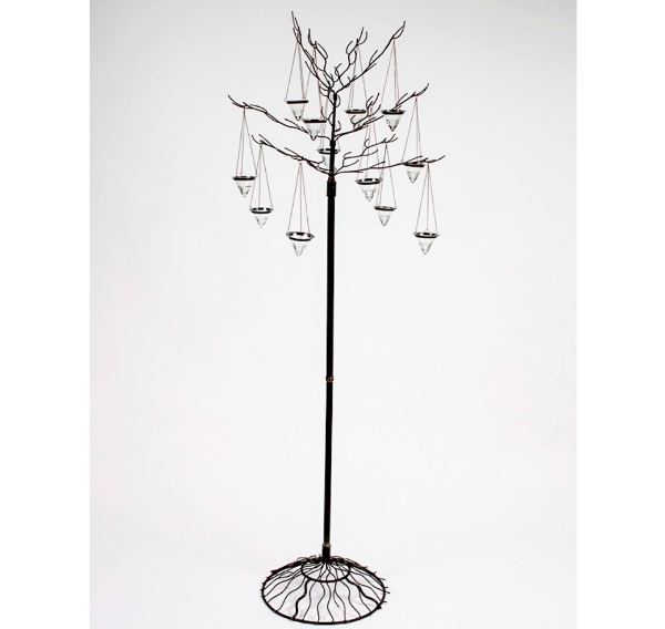Picture of Bronze Finish on Brass Wire Tree with 12 Hanging Cone Votives  | 28"Wx84"H |  Item No. K76995