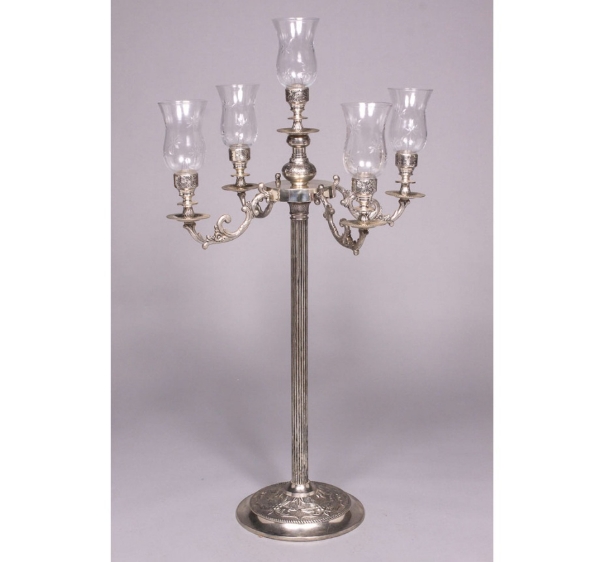 Picture of Silver Plated Candelabra 5-Light with Cut Glass Shades  | 21"Wx37"H |  Item No. K79530