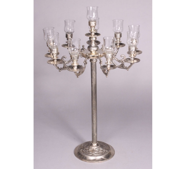 Picture of Silver Plated Candelabra 10-Light with Glass Peg Votives  | 24"Wx42"H |  Item No. K79532