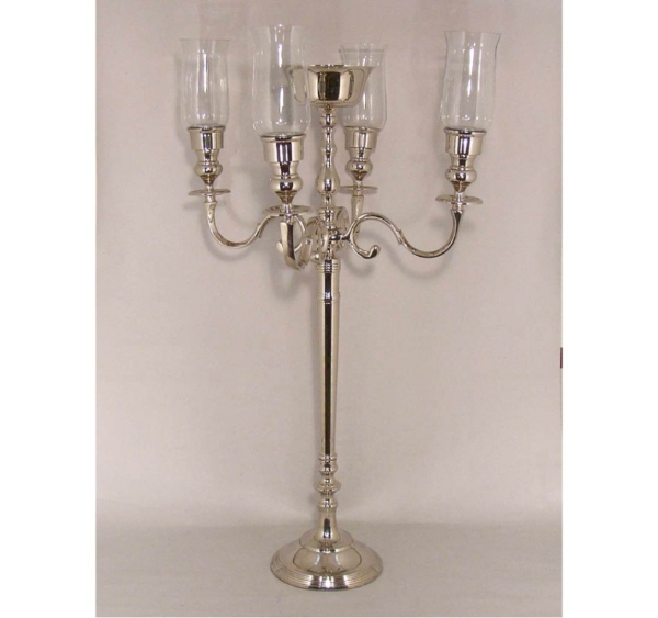 Picture of Nickel Plated Aluminum Candelabra 5-Light + Bowl and Clear Glass Shades | 18"Wx38"H |  Item No. K51560
