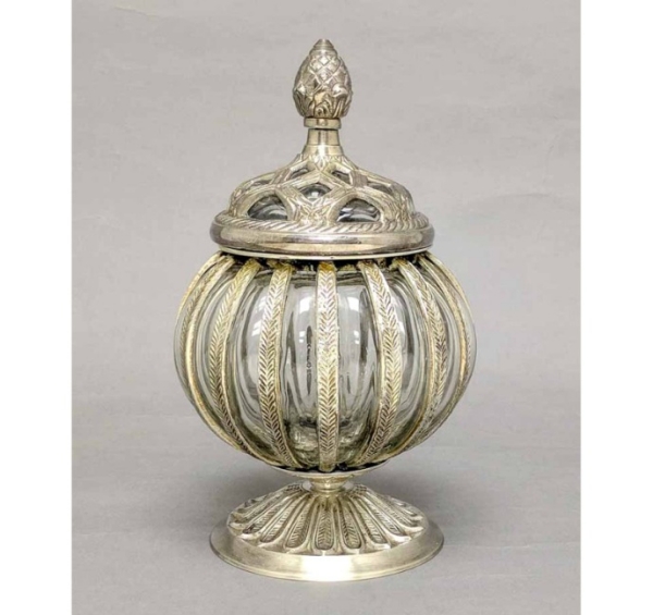 Picture of Silver plated  Round Jar | 5"Dx9" |  Item No. K79062X "SOLD AS IS"