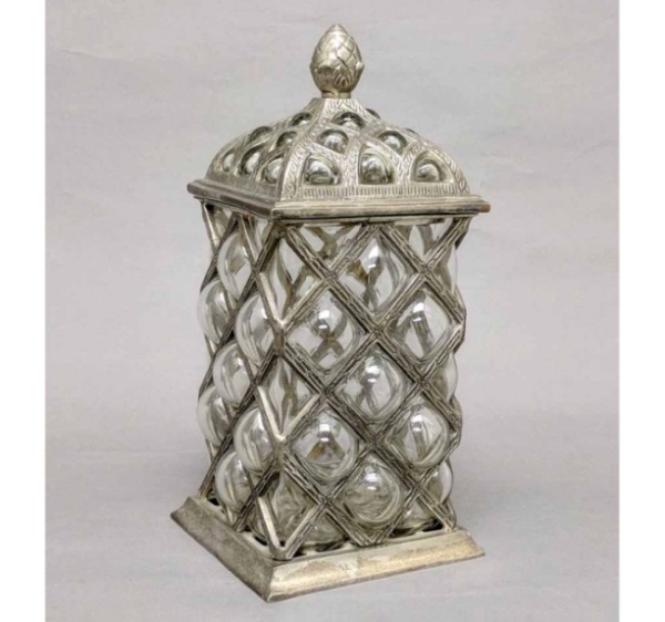 Picture of Silver Plated Square Jar  | 5"x5"x12"H |  Item No. K79070 "SOLD AS IS"