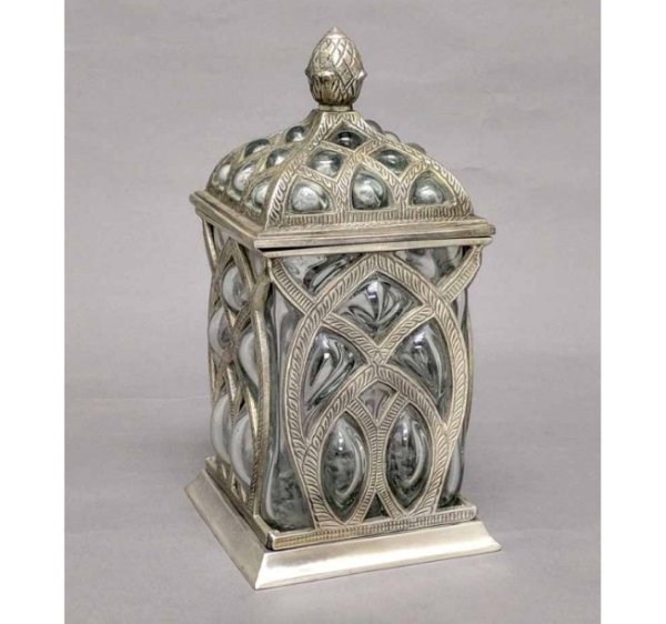 Picture of Silver Plated Square Jar  | 5.5"x5.5"x10"H |  Item No. K79071 "SOLD AS IS"