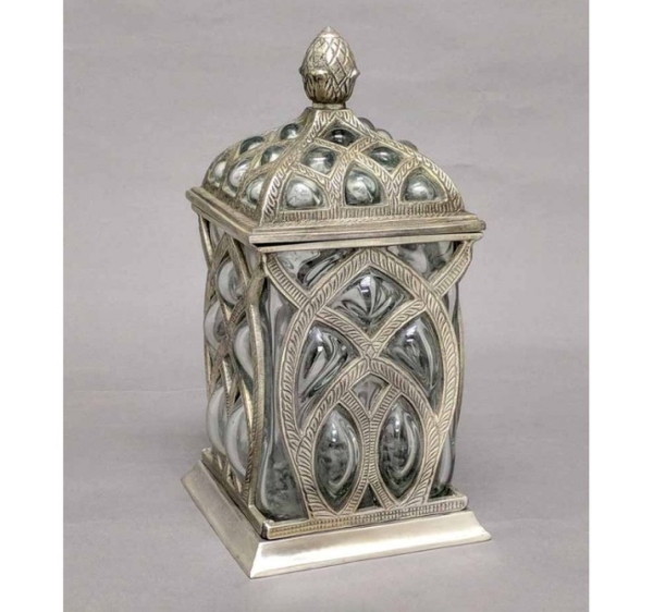 Picture of Silver Plated Square Jar  | 5.5"x5.5"x10"H |  Item No. K79071X "SOLD AS IS"