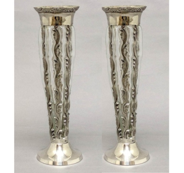 Picture of Silver Plated Taper Bud Vase  Set/2  | 2"Dx10"H |  Item No. K79080  "SOLD AS IS"