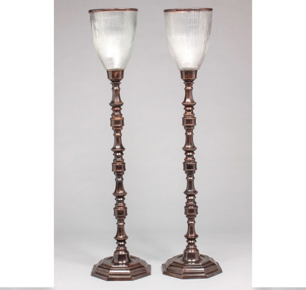 Picture of Bronze Patina on Brass Candle Holders & Fluted Clear Glass Shades Set/2  | 8"Wx40"H |  Item No. K76194