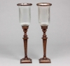 Picture of Bronze Patina on Brass Candle Holders  with Fluted Glass Shades Set/2  | 5"Dx23"H |  Item No. K76199