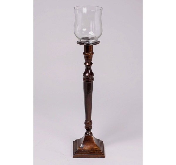 Picture of Bronze Patina Finish on brass Candle Holder Square with Peg Votive  | 5"Sqx19.5"H |  Item No. K76247