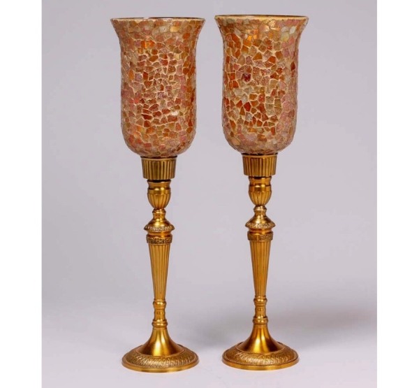 Picture of Antique Gold Patina on Brass Candle Holder Round Base  Set/2 | 4"Dx 21"H |  Item No. K37514M