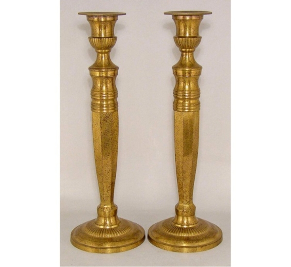 Picture of Antique Gold Patina on Brass Candle Holder Round Base  Set/2 | 6"Dx20"H |  Item No. K37653