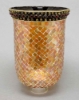 Picture of Antique Gold Patina Finish on Brass Candle Holder Round with Gold Mosaic Shade  | 8"Dx28"H |  Item No. K37502