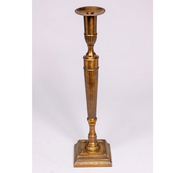 Picture of Antique Gold Patina Finish on Brass  Square Fluted Candle Holder   | 6"Dx24"H |  Item No. K37619