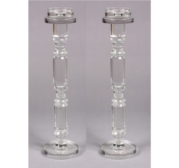 Picture of Crystal Candle Holder Faceted Stem for Pillar or Taper Candle Set/2 | 5.5"x24"H |  Item No. K20223  SOLD AS IS
