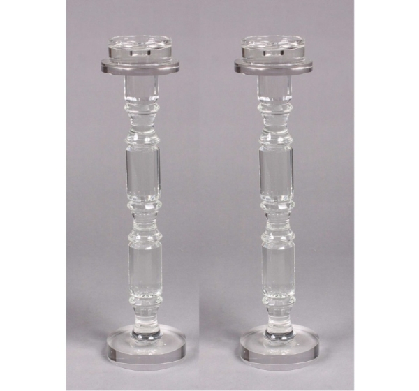 Picture of Crystal Candle Holder Faceted Stem for Pillar or Taper Candle Set/2 | 5"x18"H |  Item No. K20225  SOLD AS IS