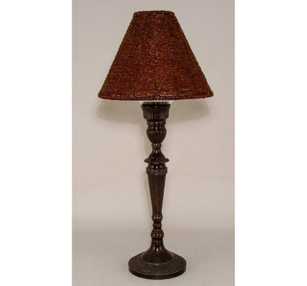 Picture of Brown Cabaret Candle Lamp has Candle Holder, Glass Votive & Bead Shade | 9"Dx20"H |  Item No. 99644
