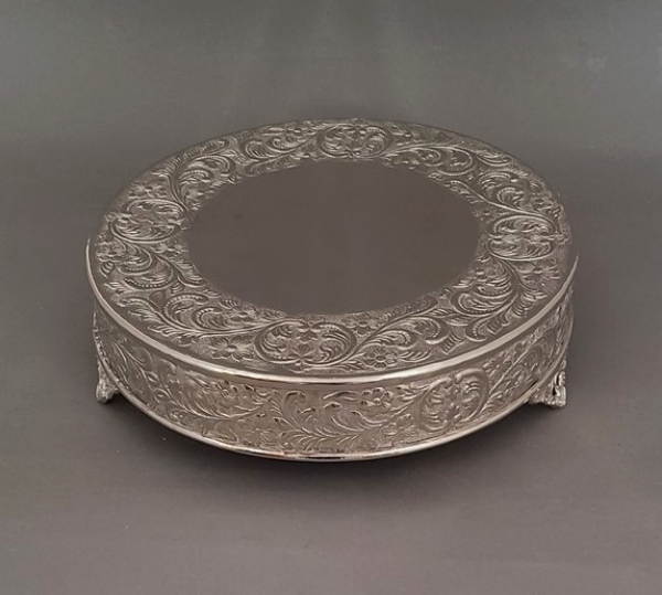 Picture of Nickel Plated Cake Plateau Round Embossed | 16"D x 4.5"H |  Item No.79717X Small Flaws