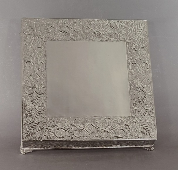 Picture of Nickel Plated Cake Plateau Square Embossed | 18"W x 5.5"H |  Item No.79721X Small Flaws
