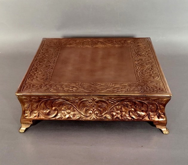 Picture of IMPERFECT | 16" Copper Color Cake Stand Square Embossed | 16" Sq x 4.5" H | Item No. 37721X