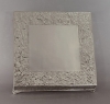 Picture of 18" Nickel Plated Square Embossed Metal Cake Stand | 18" Sq x 4.5" H | Item No. 79722