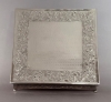 Picture of Nickel Plated on Metal Cake Stand Square Embossed Top Border and Side | 21"Sqx6"H |  Item No. 79723