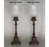 Picture of Bronze Finish on Brass Candle Holder Triangle Base with Cut Glass Shade Set/2 | 6.5"Dx28"H |  Item No. 76758