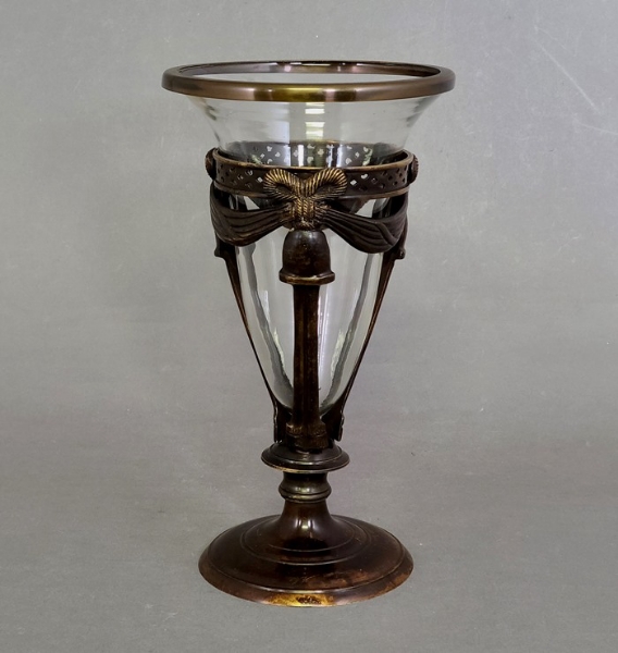 Picture of Glass Cone Vase in Bronze Patina Finish on Brass Decorative Stand  | 7"Dx12"H |  Item No. 76103