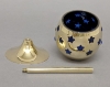 Picture of 3"D X 6-7.5-9"H  Votive Holder Star Cut Brass Ball on Stand Blue Glass Liner Set/3  Item No. 90506S