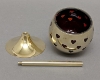 Picture of 4"D X 6-9-11"H  Votive Holder Heart Cut Brass Ball on Stand Red Glass Liner Set/3   Item No. 90516S