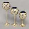 Picture of Set/3 Brass Votive Holder Star Cutouts with Blue Glass Liner | 4"D, 6"-9"-11"H | Item No. 90515S