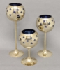 Picture of Set/3 Brass Votive Holder Star Cutouts with Blue Glass Liner | 4"D, 6"-9"-11"H | Item No. 90515S