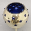 Picture of 4"D X 6-9-11"H  Votive Holder Star Cut Brass Ball on Stand Blue Glass Liner Set/3   Item No. 90515S