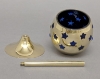 Picture of Set/3 Brass Votive Holder Star Cutouts with Blue Glass Liner | 4"D, 6"-9"-11"H | Item No. 90515S