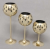 Picture of 4"D x 6-9-11"H  Votive Holder Tree Cut Brass Ball on Stand Green Glass Liner Set/3  Item No. 90517S