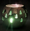 Picture of Set/3 Brass Votive Holder Tree Cutouts with Green Glass Liner | 4"D, 6"-9"-11"H | Item No. 90517S