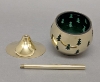 Picture of 4"D x 6-9-11"H  Votive Holder Tree Cut Brass Ball on Stand Green Glass Liner Set/3  Item No. 90517S