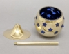 Picture of 3"D x 9"H  Votive Holder Perforated Brass Ball on Stand with Blue Glass Liner Set of 2 Item No. 90512